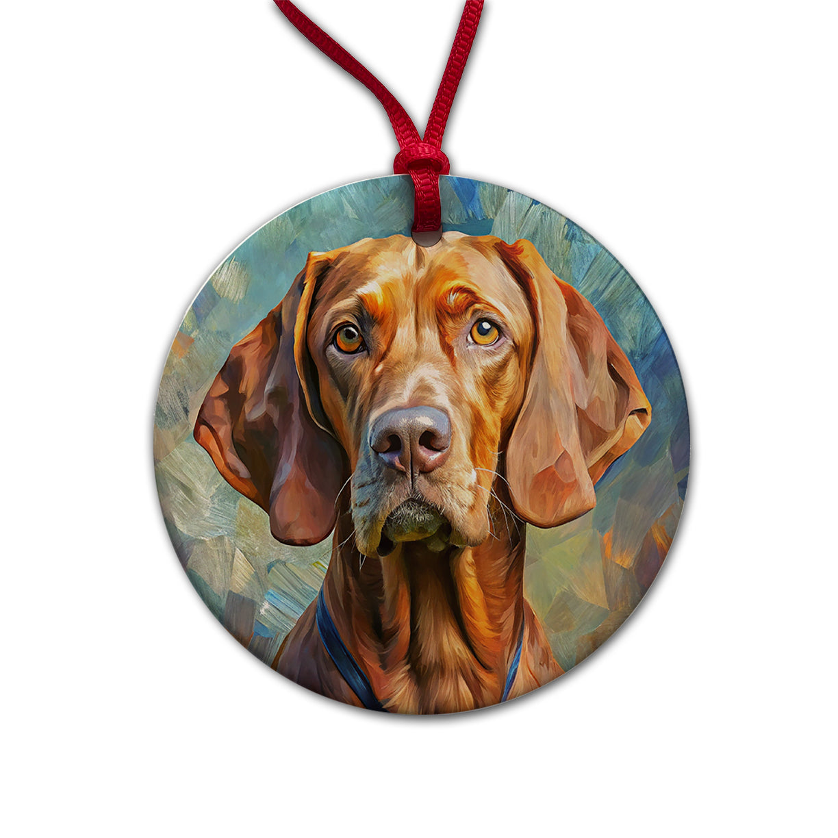 Vizsla Dog Expressionism Art Round Ceramic Holiday Christmas Tree Ornament