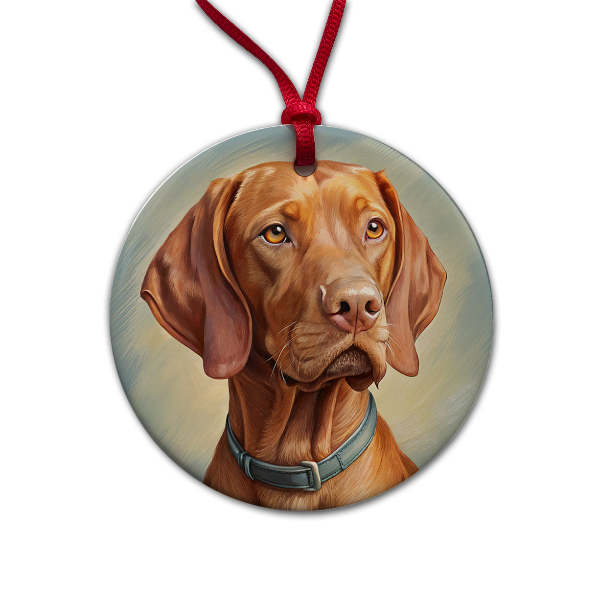 Vizsla Dog Illustration Round Ceramic Holiday Christmas Tree Ornament