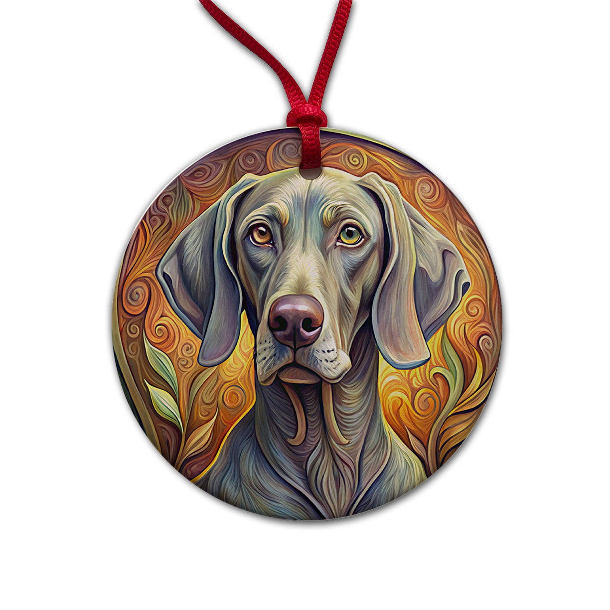 Weimaraner Dog Art Nouveau Round Ceramic Holiday Christmas Tree Ornament