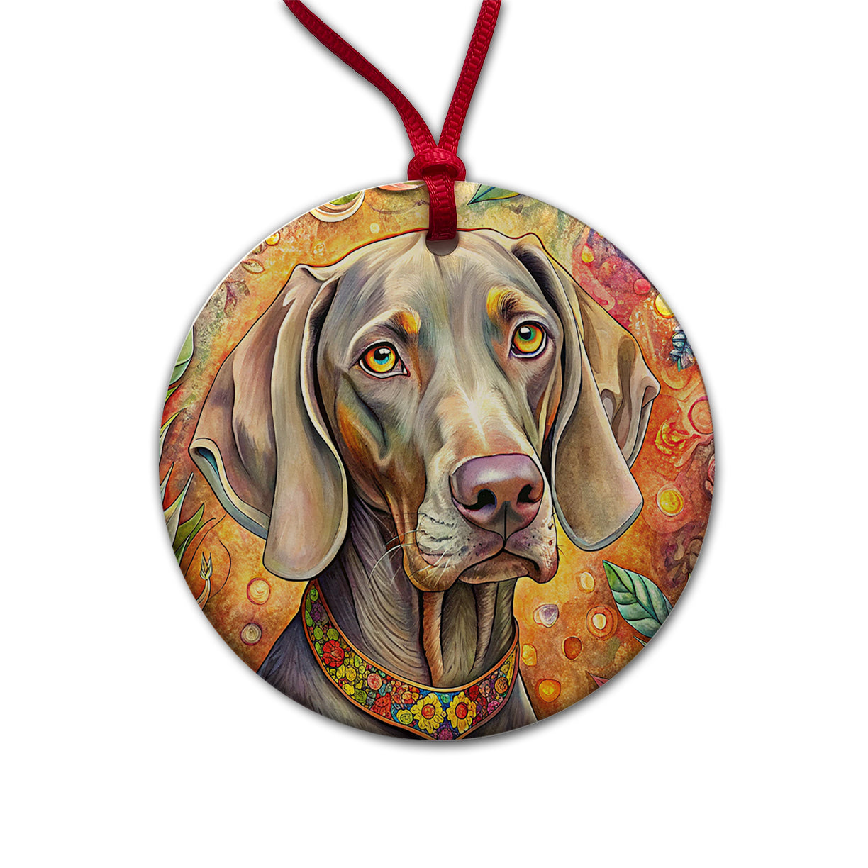 Weimaraner Dog Bohemian Art Round Ceramic Holiday Christmas Tree Ornament
