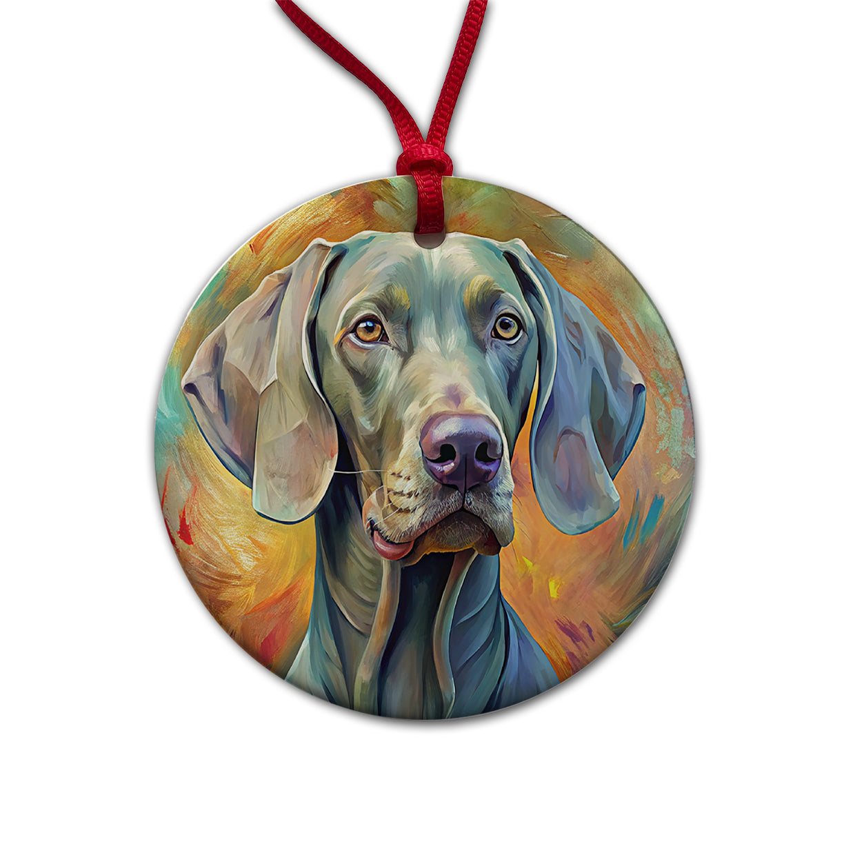 Weimaraner Dog Expressionism Art Round Ceramic Holiday Christmas Tree Ornament