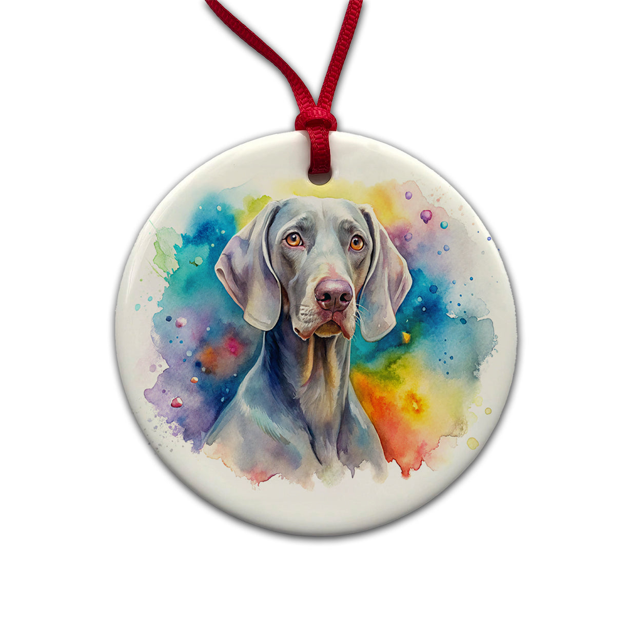 Weimaraner Dog Watercolor Style Round Ceramic Holiday Christmas Tree Ornament