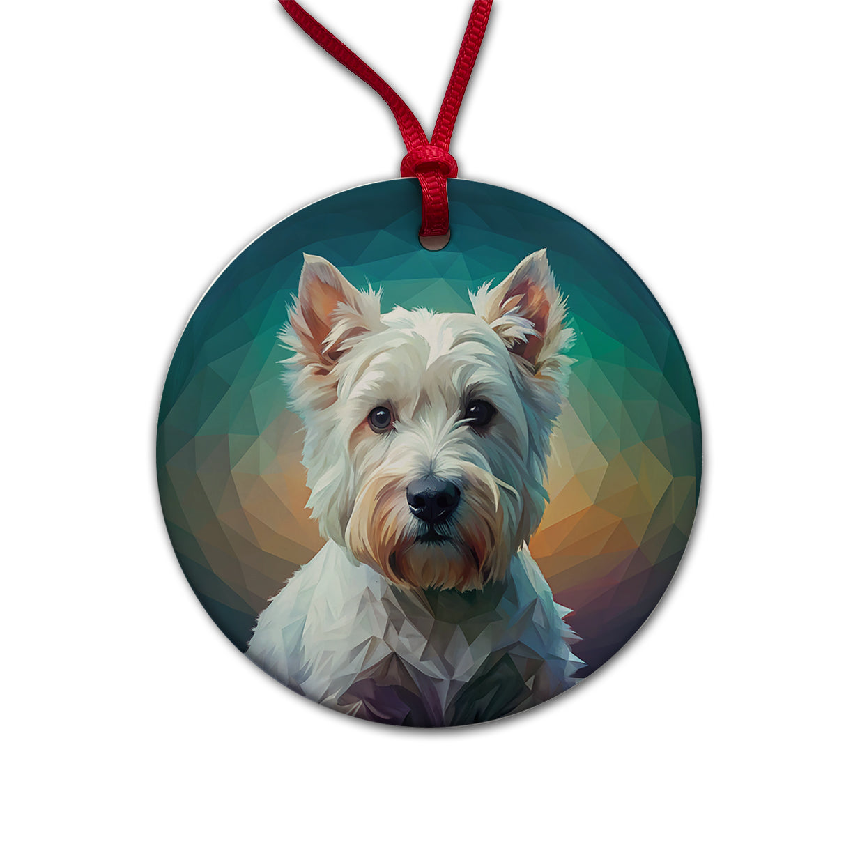 West Highland White Terrier Westie Abstract Stylized Art Round Ceramic Holiday Christmas Tree Ornament