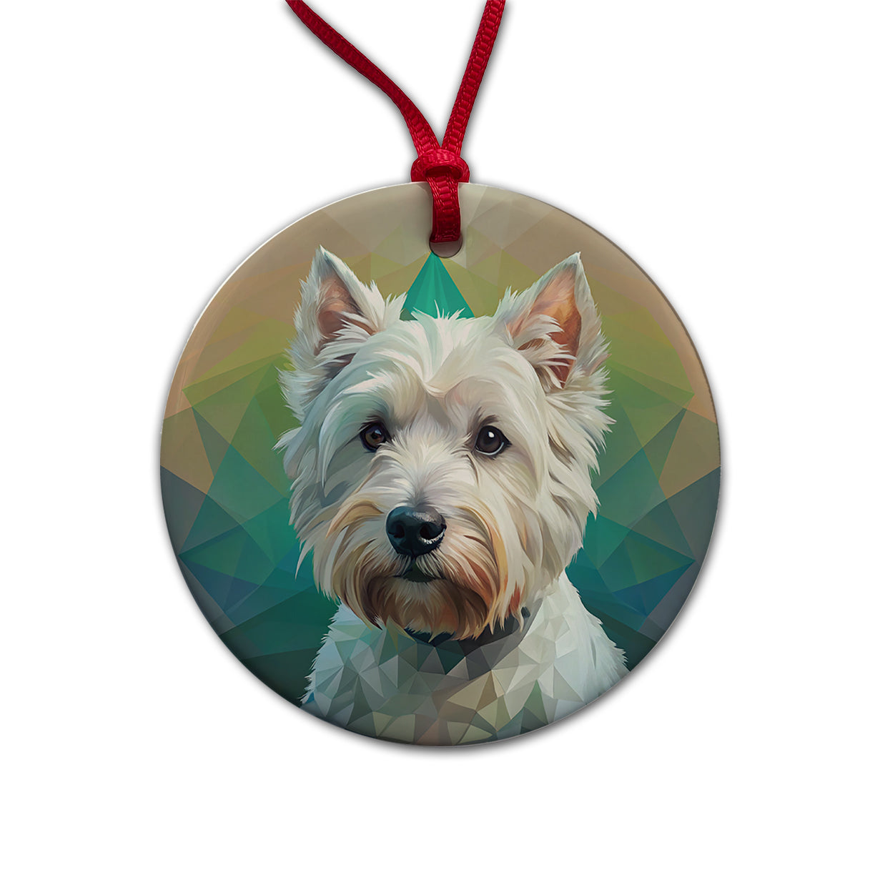 West Highland White Terrier Westie Dog Contemporary Art Round Ceramic Holiday Christmas Tree Ornament