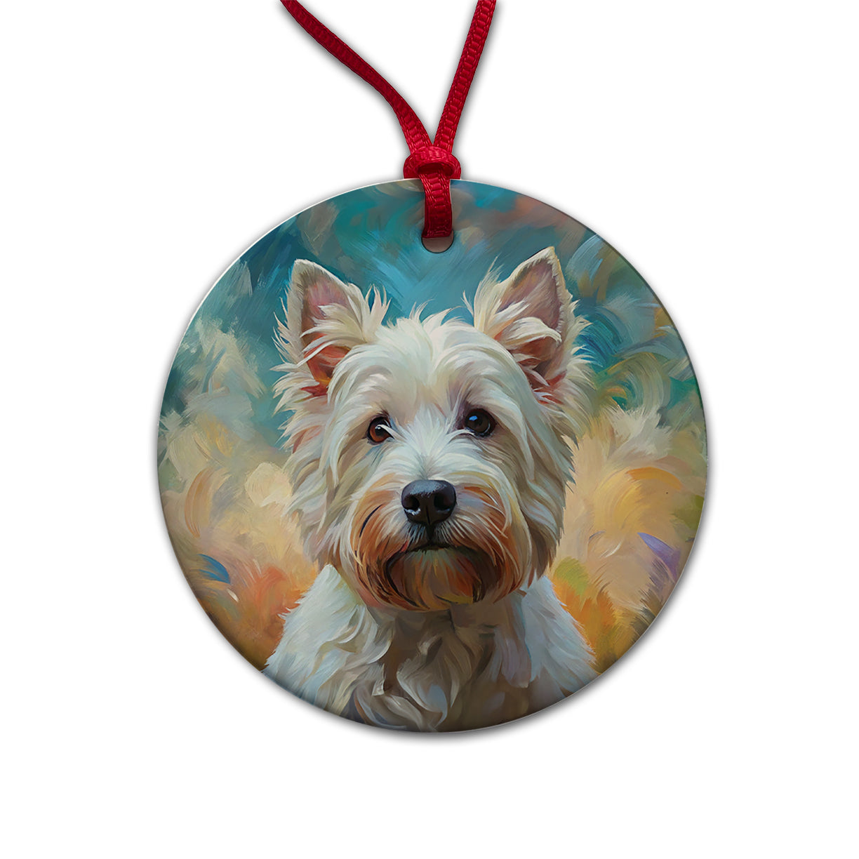 West Highland White Terrier Westie Dog Expressionism Art Round Ceramic Holiday Christmas Tree Ornament