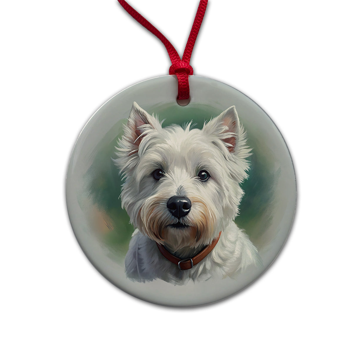 West Highland White Terrier Westie Dog Illustration Round Ceramic Holiday Christmas Tree Ornament