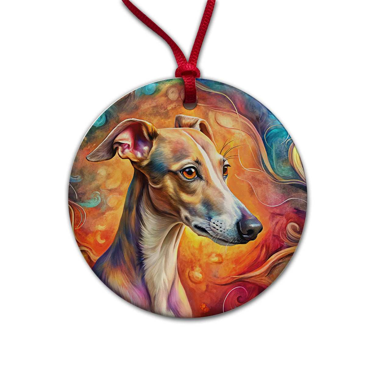 Whippet Dog Abstract Art Round Ceramic Holiday Christmas Tree Ornament