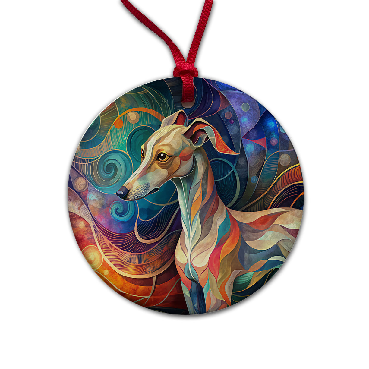 Whippet Dog Abstract Stylized Art Round Ceramic Holiday Christmas Tree Ornament