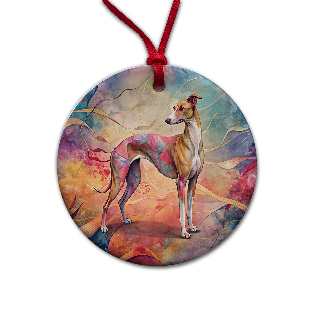 Whippet Dog Contemporary Art Round Ceramic Holiday Christmas Tree Ornament