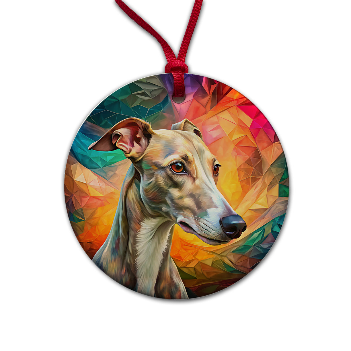 Whippet Dog Pop Art Round Ceramic Holiday Christmas Tree Ornament