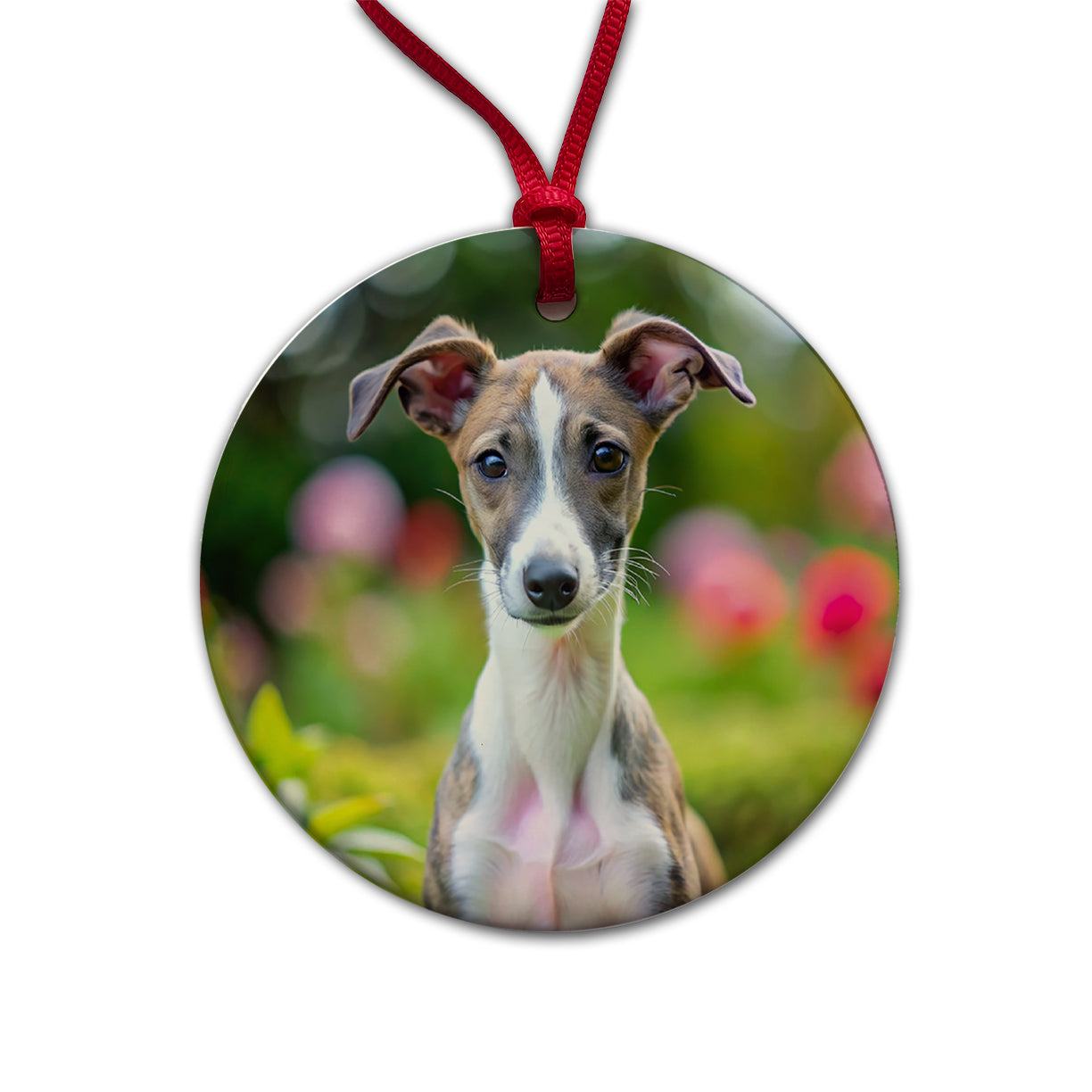 Whippet Dog Puppy Photo Round Ceramic Holiday Christmas Tree Ornament