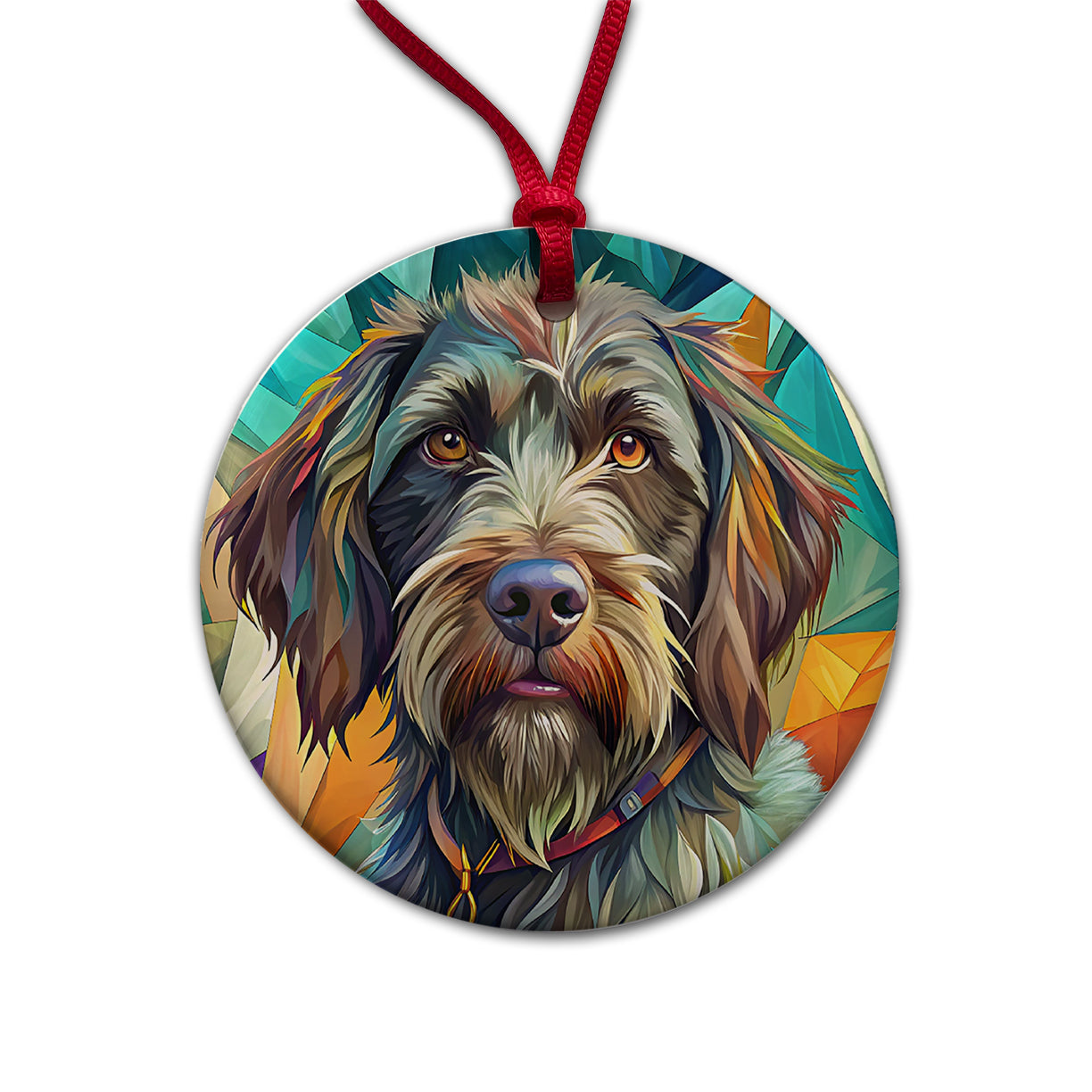 Wirehaired Pointing Griffon Dog Contemporary Art Round Ceramic Holiday Christmas Tree Ornament
