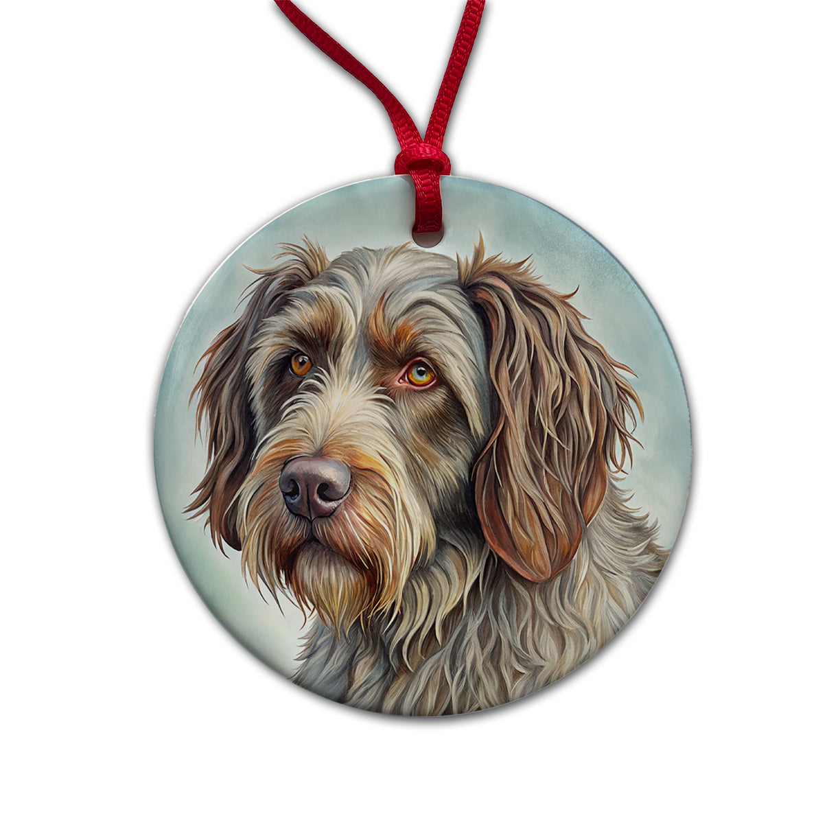Wirehaired Pointing Griffon Dog Illustration Round Ceramic Holiday Christmas Tree Ornament
