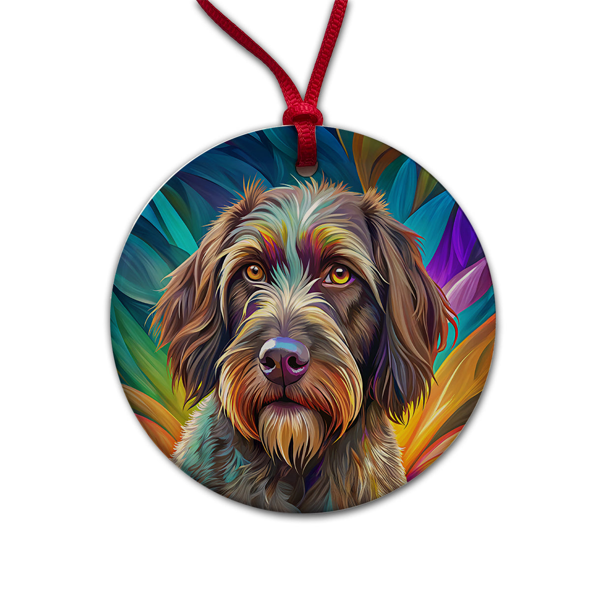 Wirehaired Pointing Griffon Dog Pop Art Round Ceramic Holiday Christmas Tree Ornament