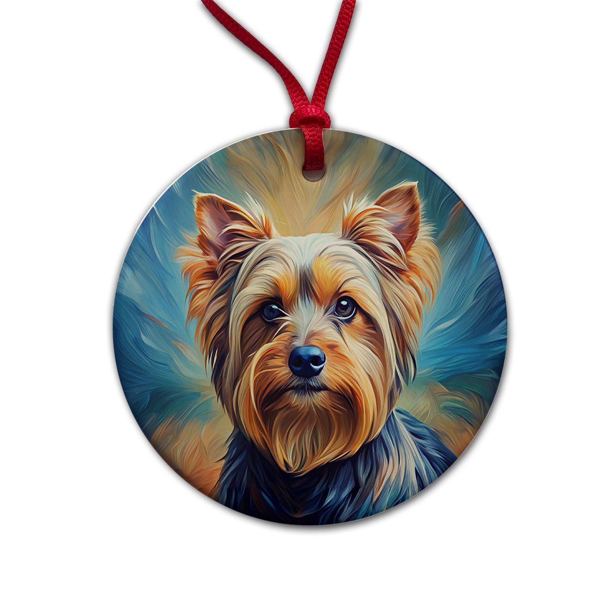 Yorkshire Terrier Yorkie Dog Expressionism Art Round Ceramic Holiday Christmas Tree Ornament
