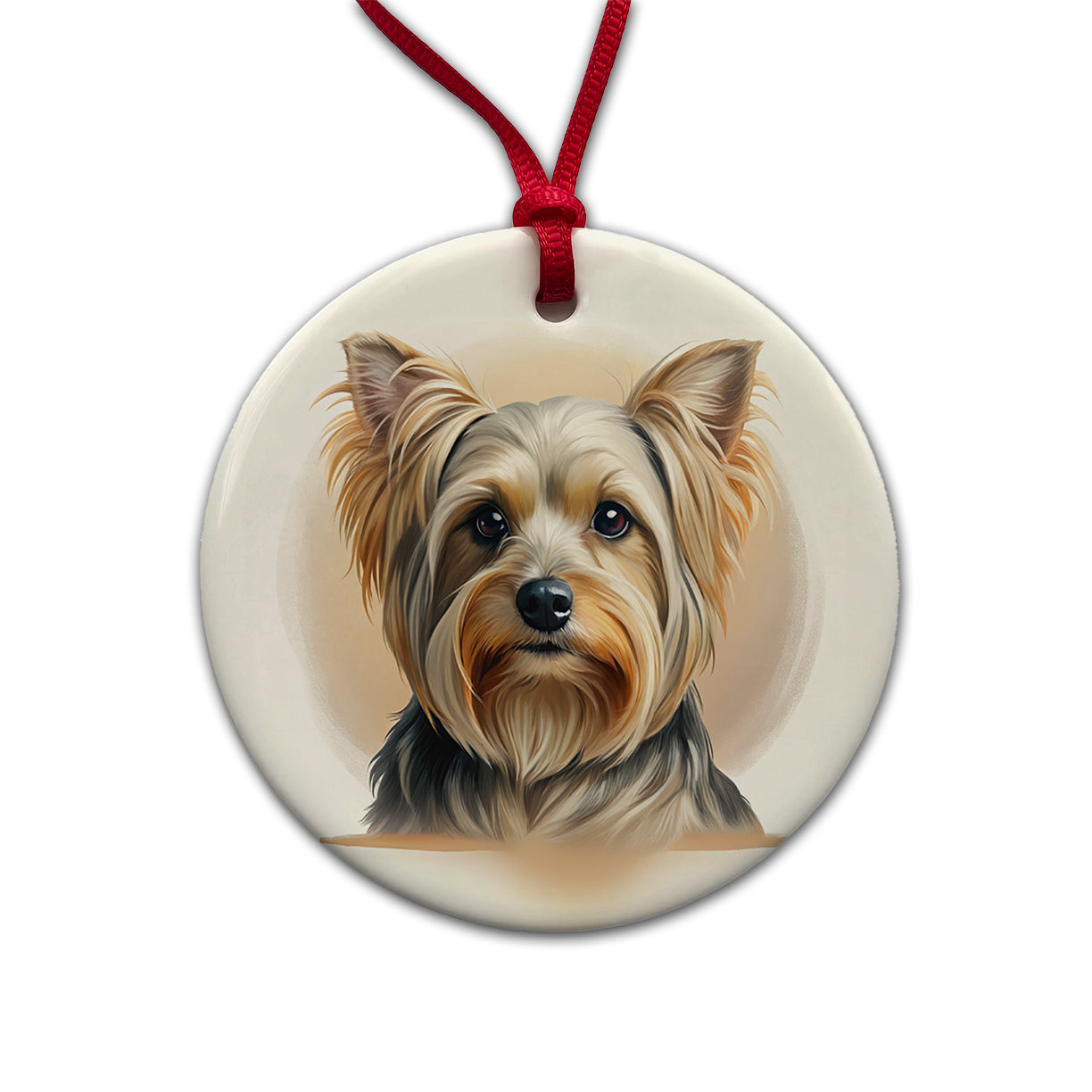 Yorkshire Terrier Yorkie Dog Illustration Round Ceramic Holiday Christmas Tree Ornament