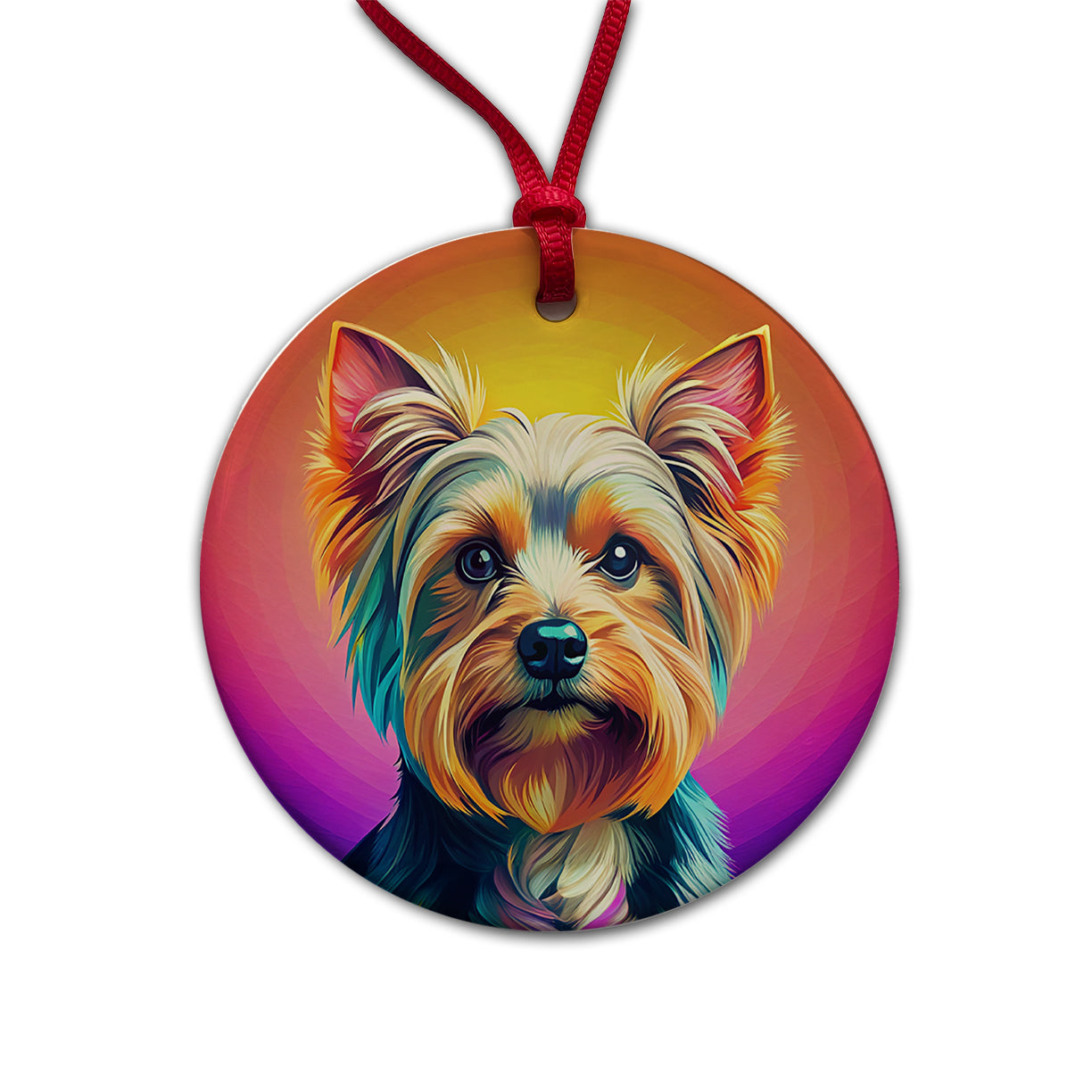 Yorkshire Terrier Yorkie Dog Pop Art Round Ceramic Holiday Christmas Tree Ornament