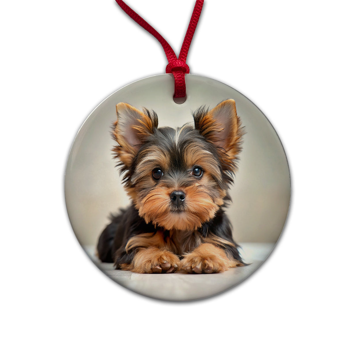 Yorkshire Terrier Yorkie Dog Puppy Photo Round Ceramic Holiday Christmas Tree Ornament