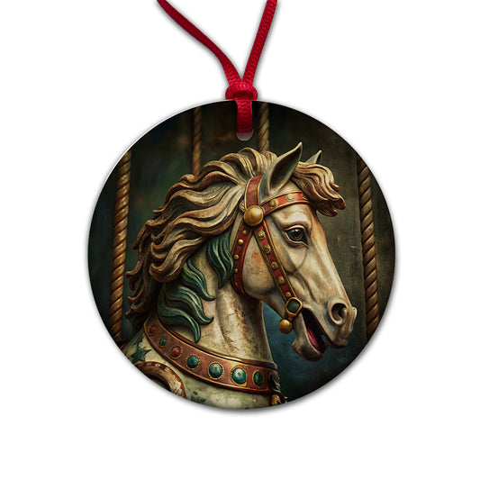 Carousel Horse Close-up Round Ceramic Holiday Christmas Tree Ornament