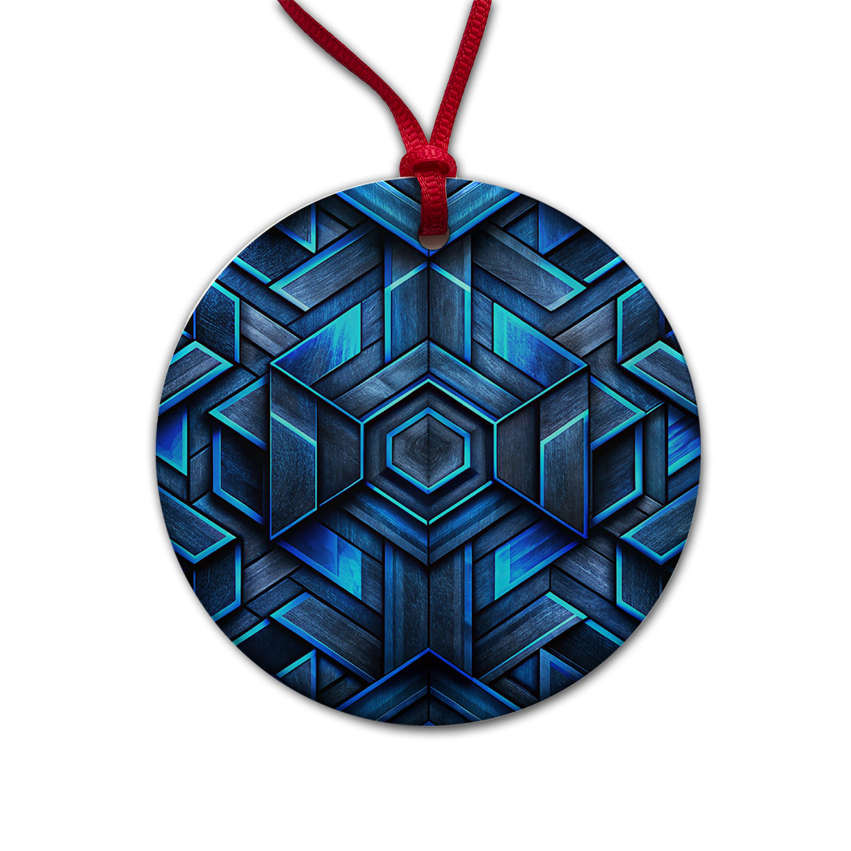 Chunky Angular Black And Blue Design Pattern Round Ceramic Holiday Christmas Tree Ornament