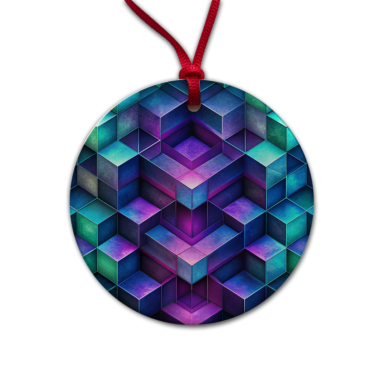 Chunky Angular Blue Purple Green Design Pattern Round Ceramic Holiday Christmas Tree Ornament