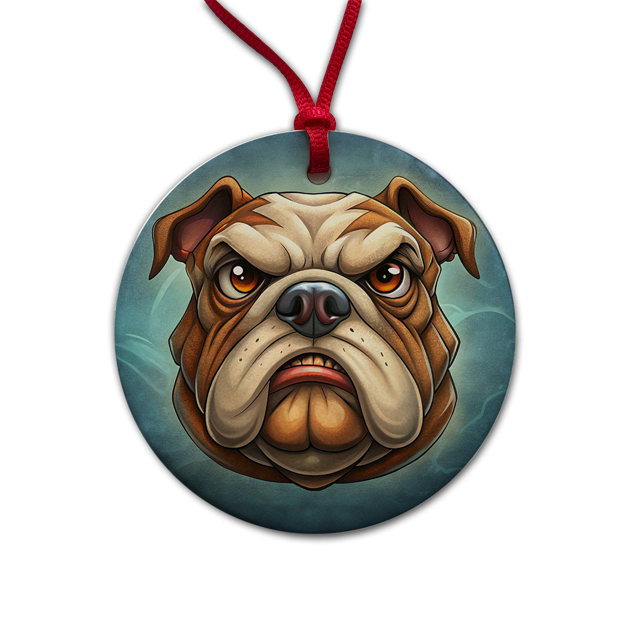 Classic Bulldog Face Cartoon Round Ceramic Holiday Christmas Tree Ornament