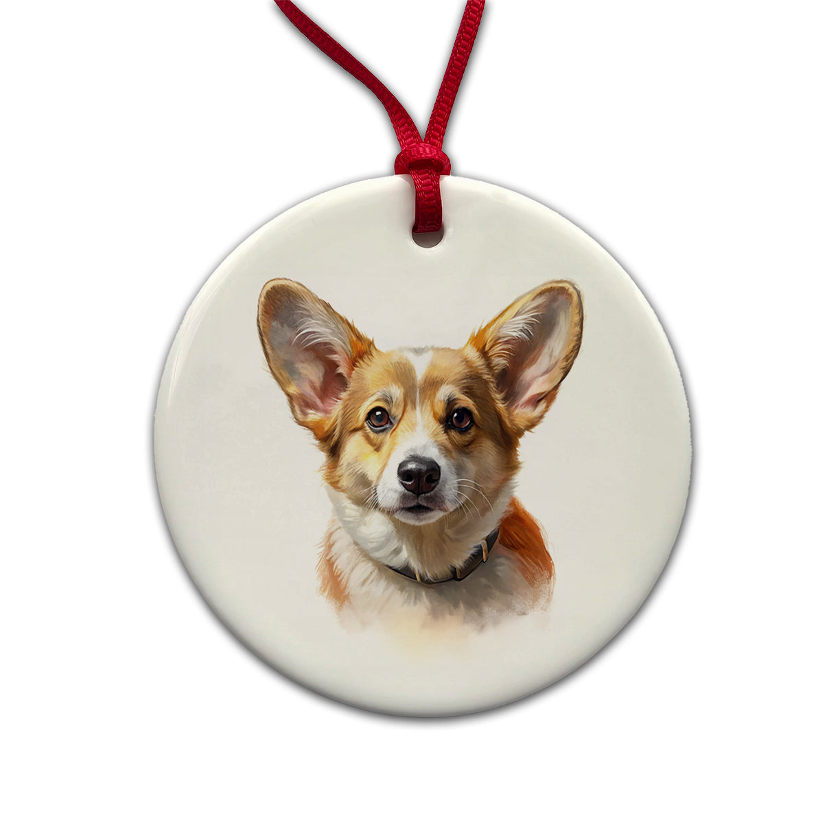 Corgi Cute Face Illustration Round Ceramic Holiday Christmas Tree Ornament