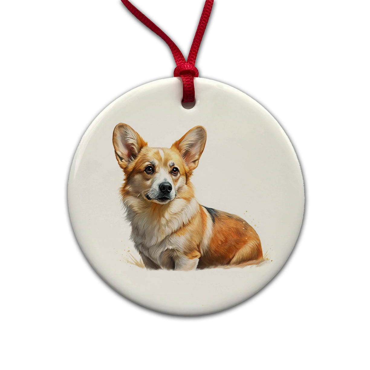 Corgi Cute Illustration Round Ceramic Holiday Christmas Tree Ornament