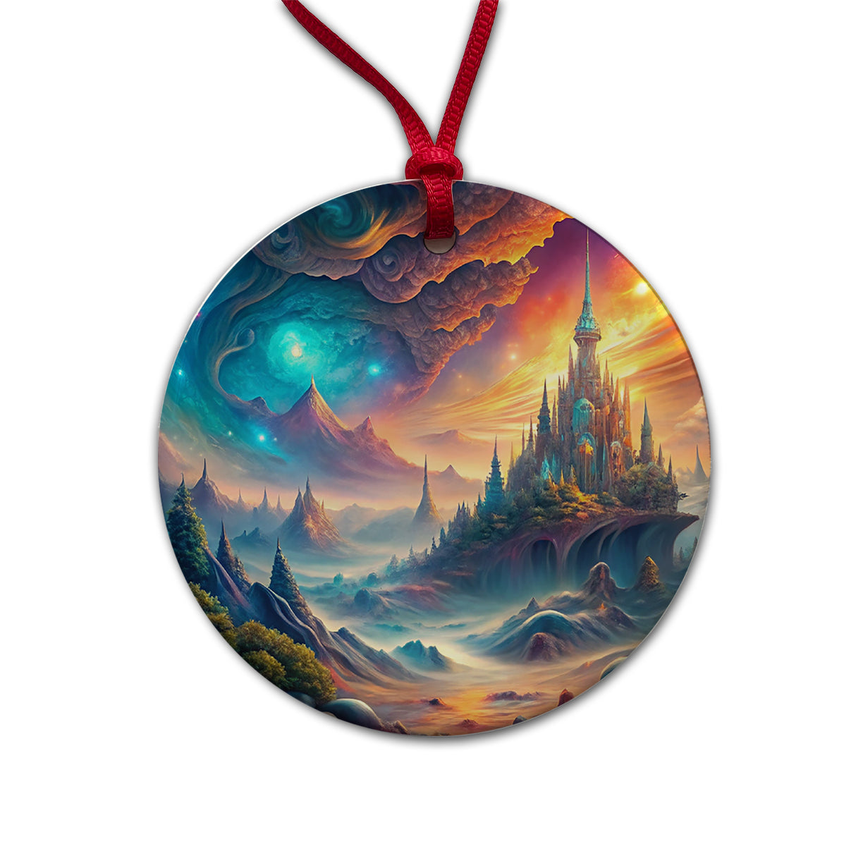 Fantasy World Abstract Art Round Ceramic Holiday Christmas Tree Ornament