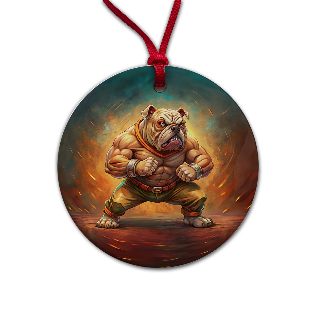 Fighting Mad Bulldog Round Ceramic Holiday Christmas Tree Ornament