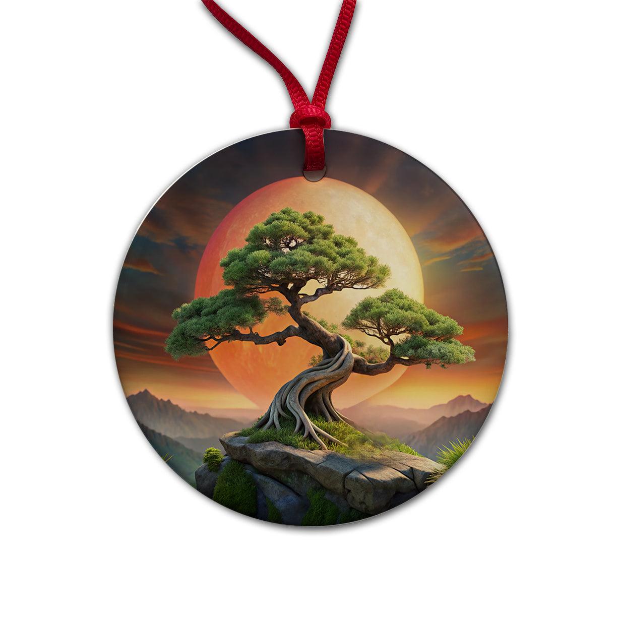 Japanese Bonsai Tree Landscape Round Ceramic Holiday Christmas Tree Ornament