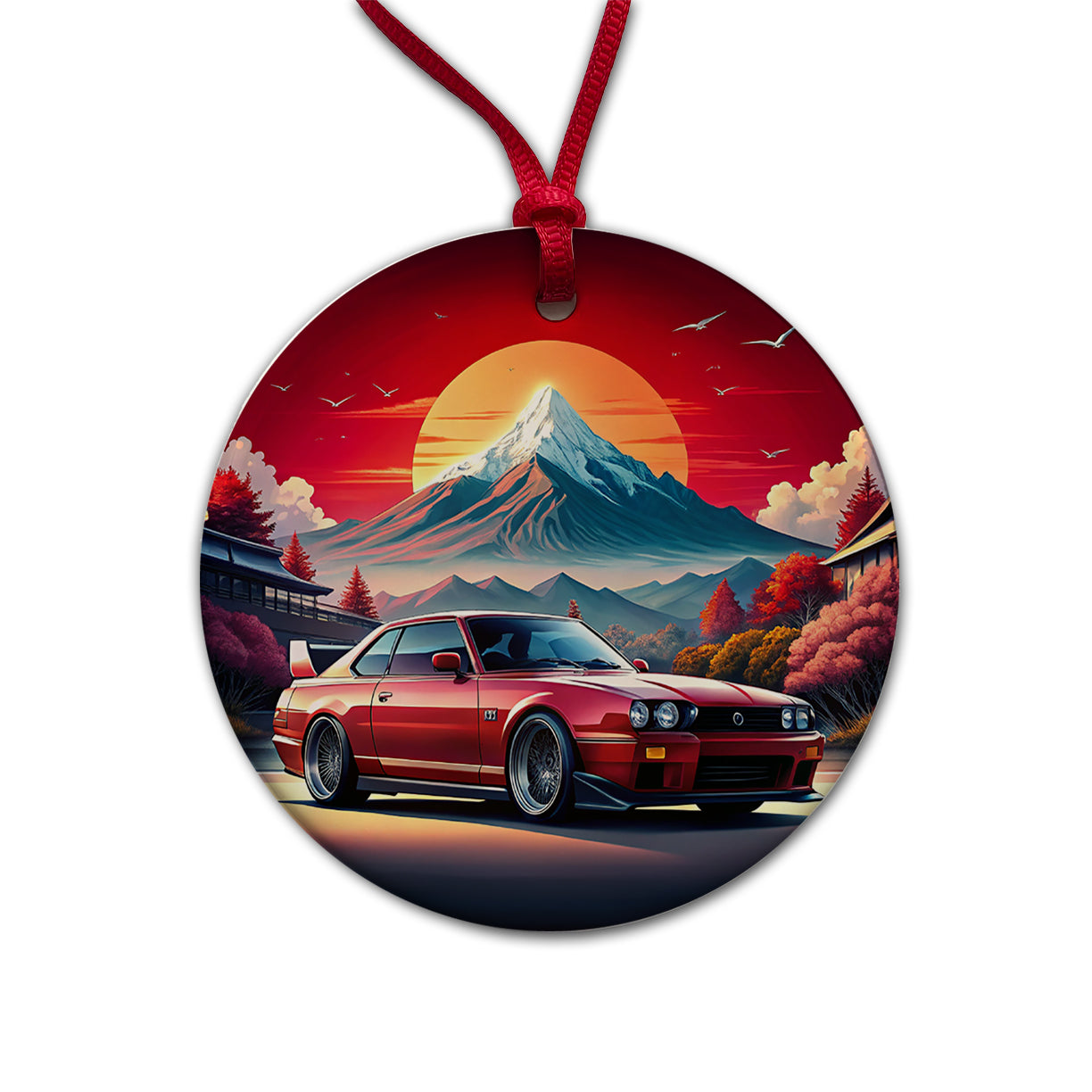 Japanese JDM Car Art Round Ceramic Holiday Christmas Tree Ornament
