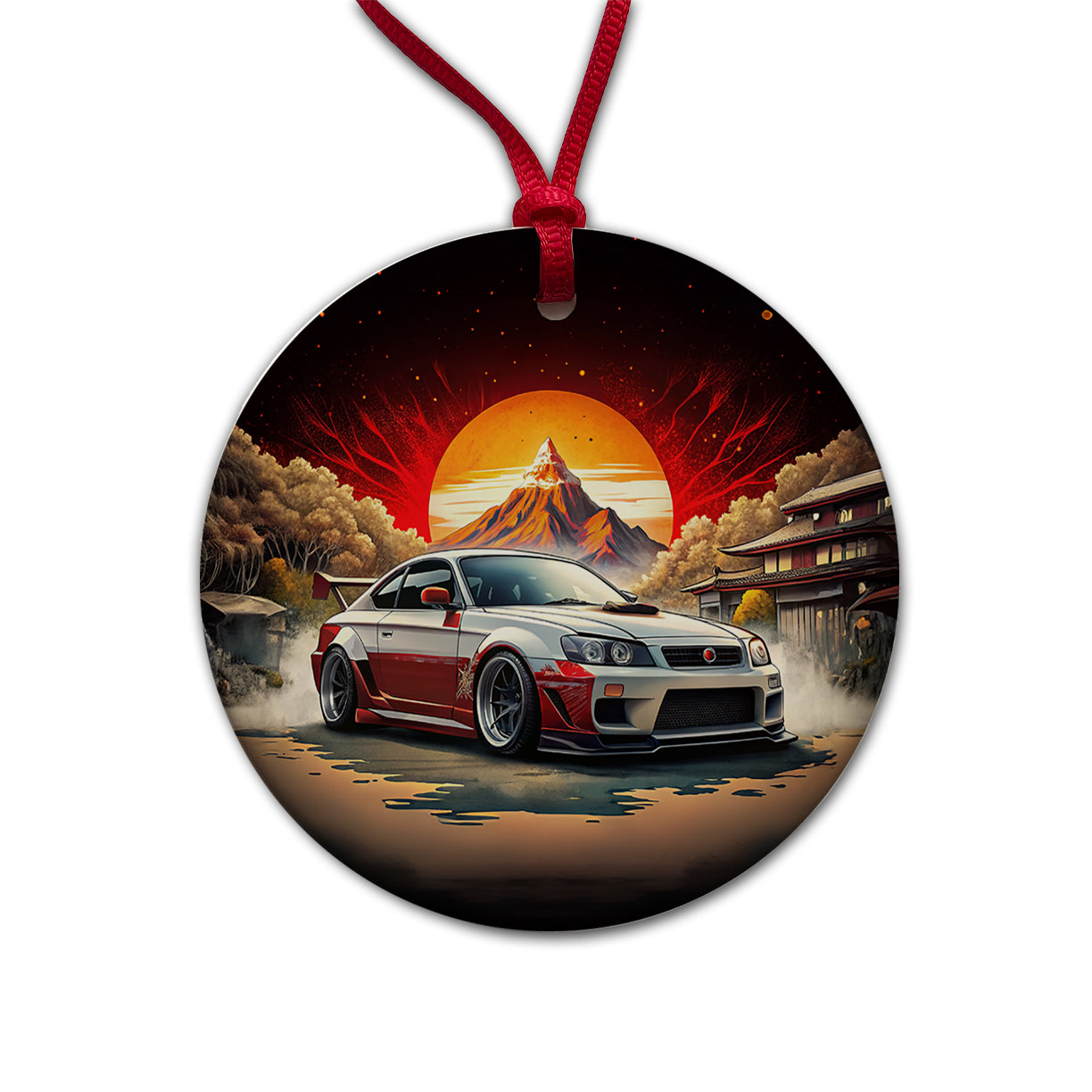 Japanese JDM Tuner Car Art Round Ceramic Holiday Christmas Tree Ornament