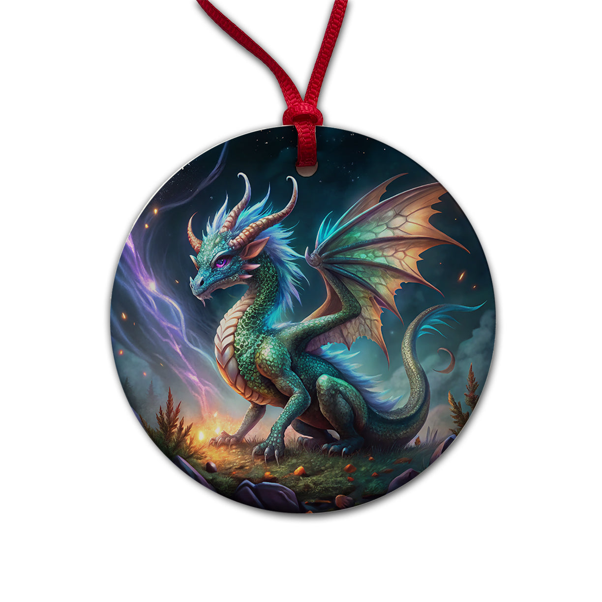 Magical Dragon Round Ceramic Holiday Christmas Tree Ornament