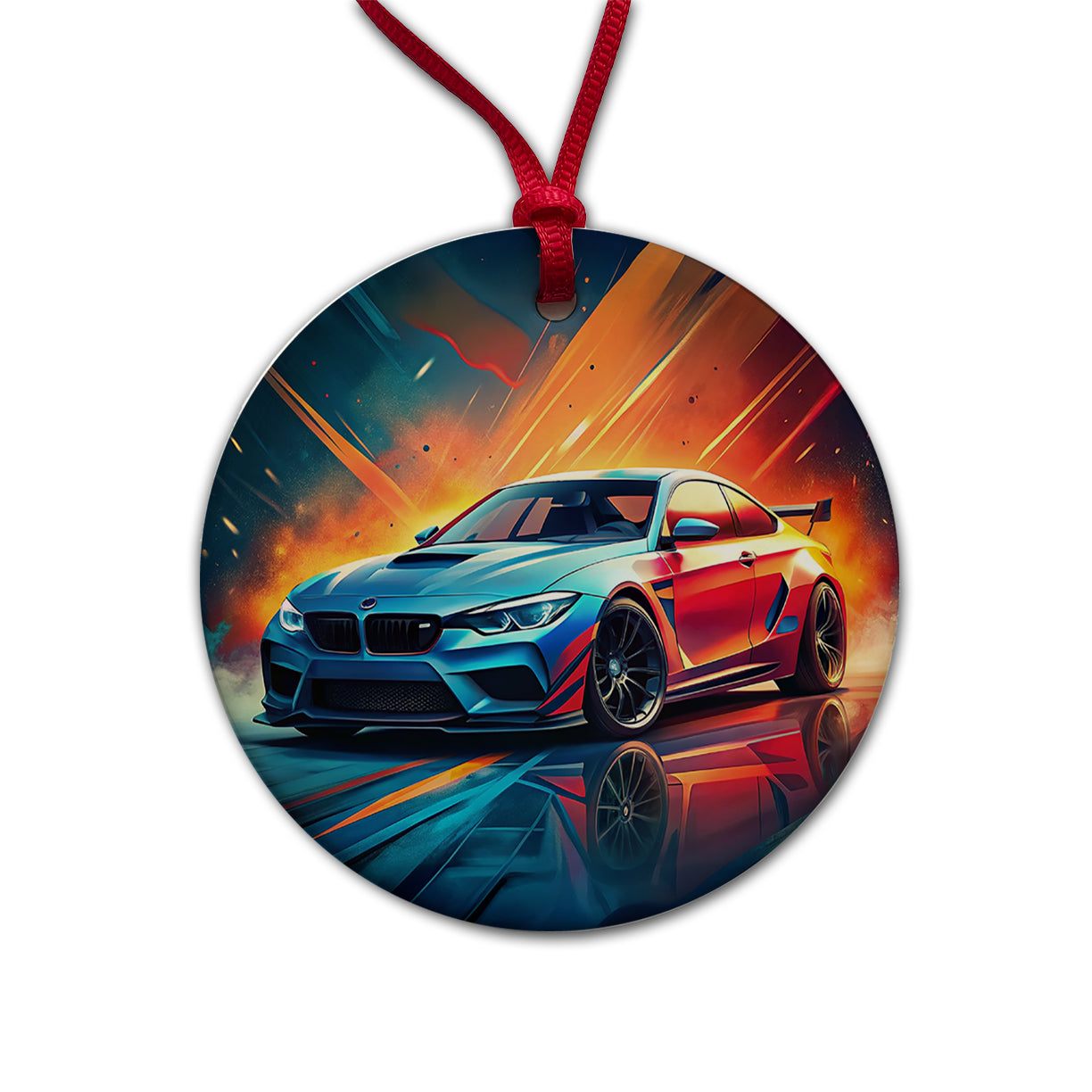 Modern German Muscle Tuner Car Art Round Ceramic Holiday Christmas Tree Ornament