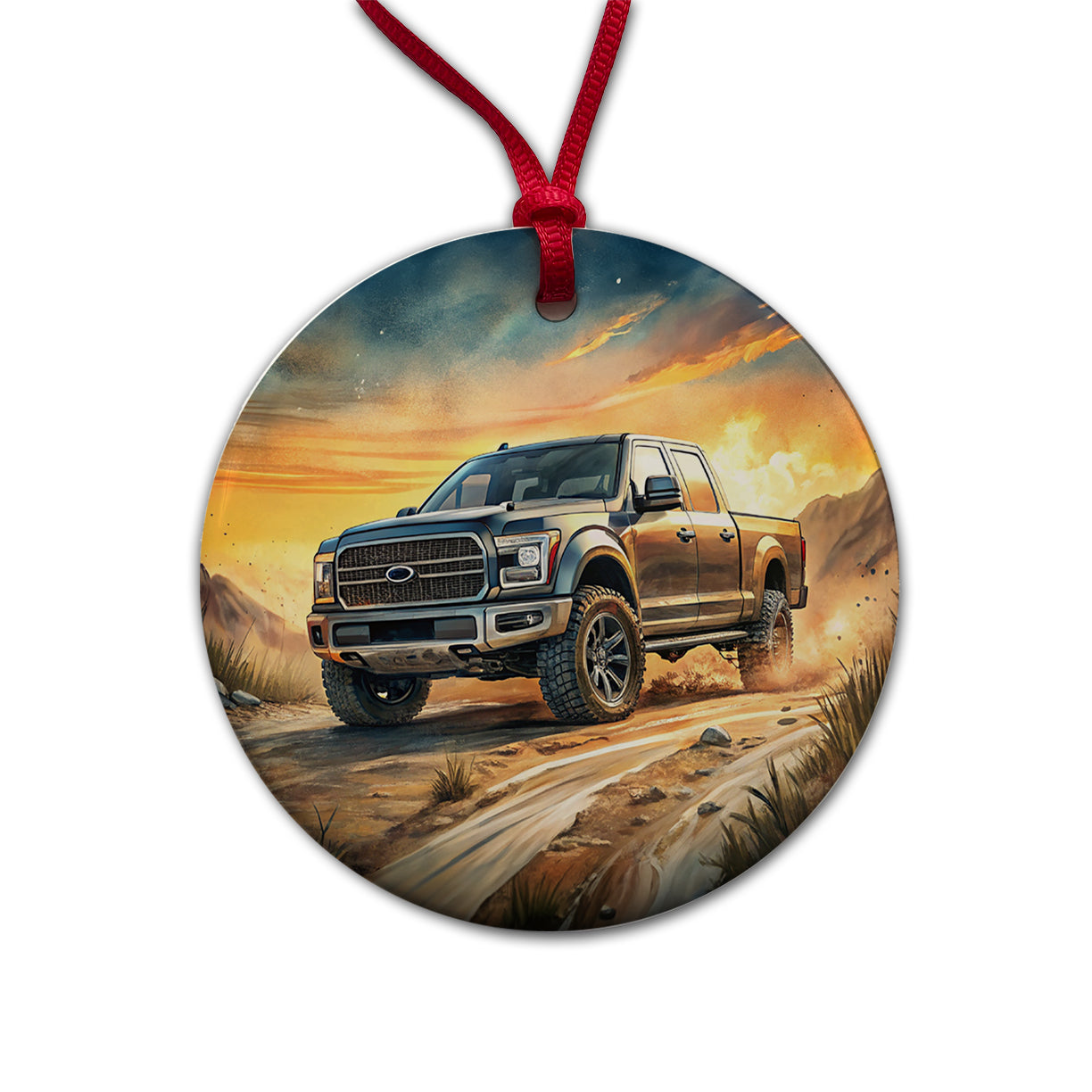 Modern Off-Road Truck Art Round Ceramic Holiday Christmas Tree Ornament