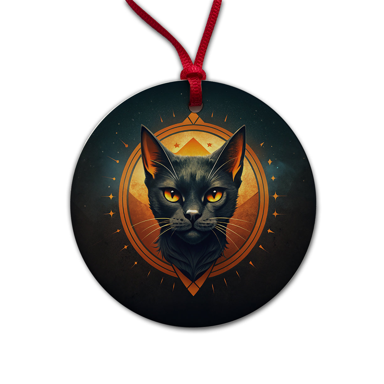 Noir Black Cat Design Round Ceramic Holiday Christmas Tree Ornament