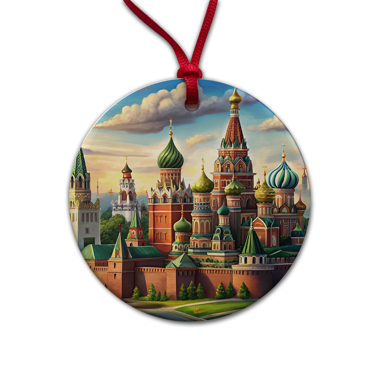 Russian Kremlin Moscow Russia Round Ceramic Holiday Christmas Tree Ornament