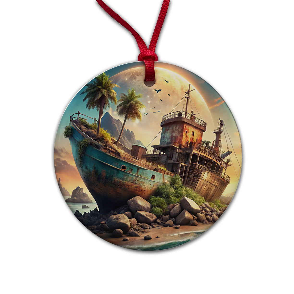 Sci-fi Shipwreck Round Ceramic Holiday Christmas Tree Ornament