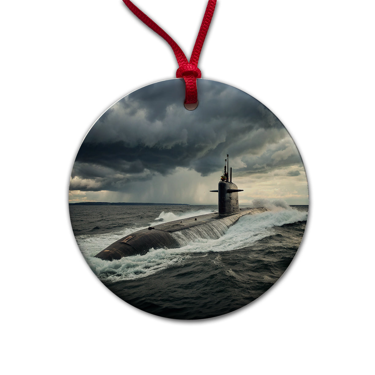 US Nuclear Submarine Underway Round Ceramic Holiday Christmas Tree Ornament