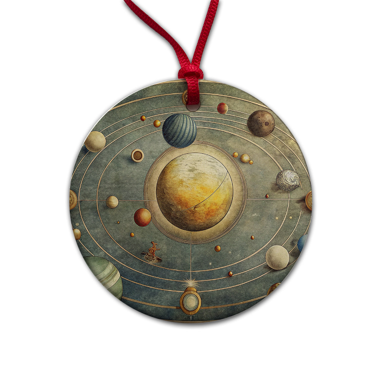 Vintage Solar System Map Round Ceramic Holiday Christmas Tree Ornament