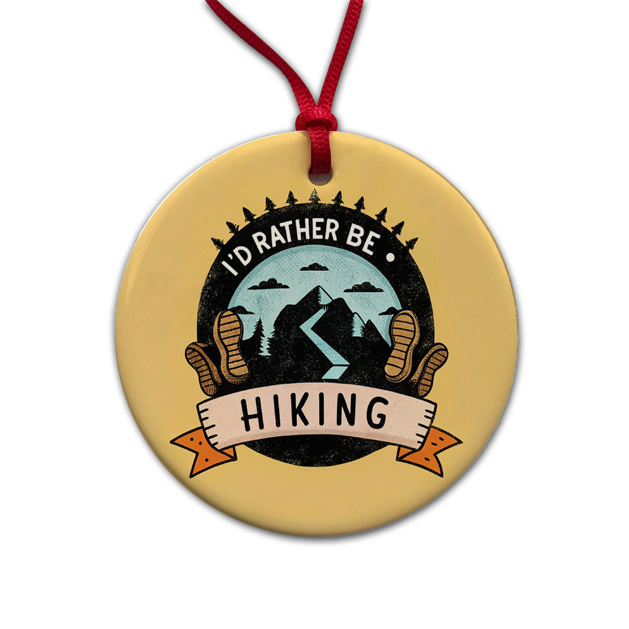 I'd Rather Be Hiking Round Ceramic Holiday Christmas Tree Ornament