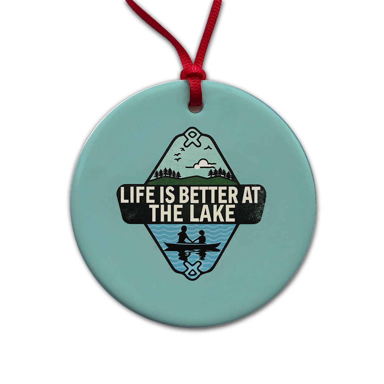 Life Is Better At The Lake Round Ceramic Holiday Christmas Tree Ornament