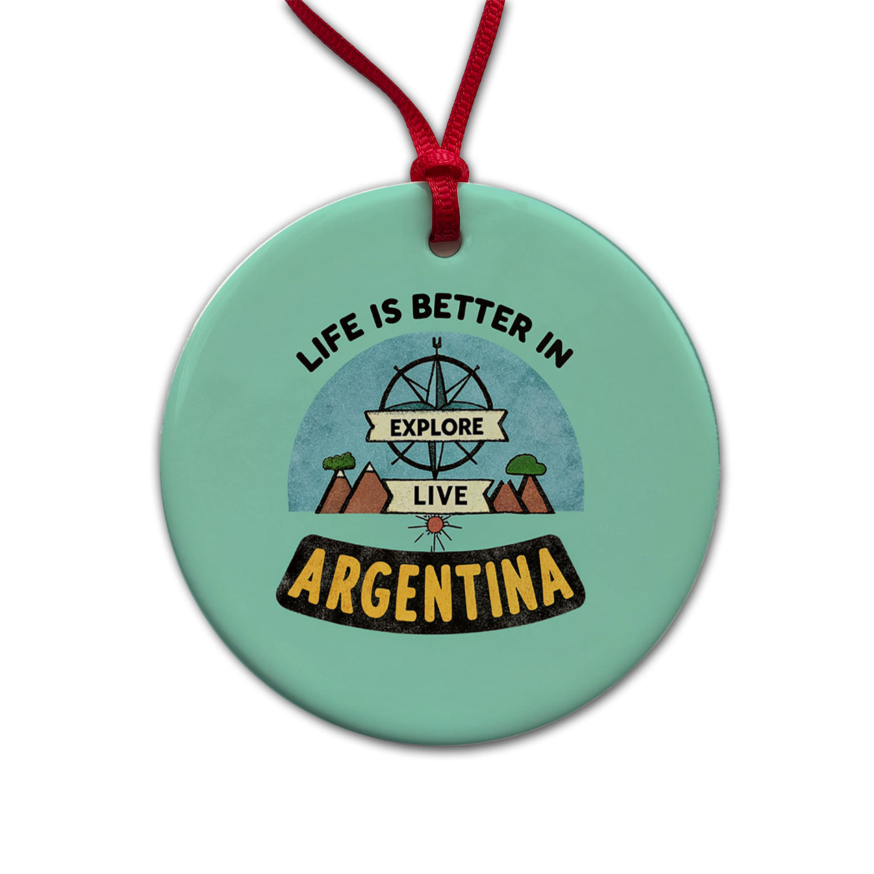 Life Is Better In Argentina Round Ceramic Holiday Christmas Tree Ornament