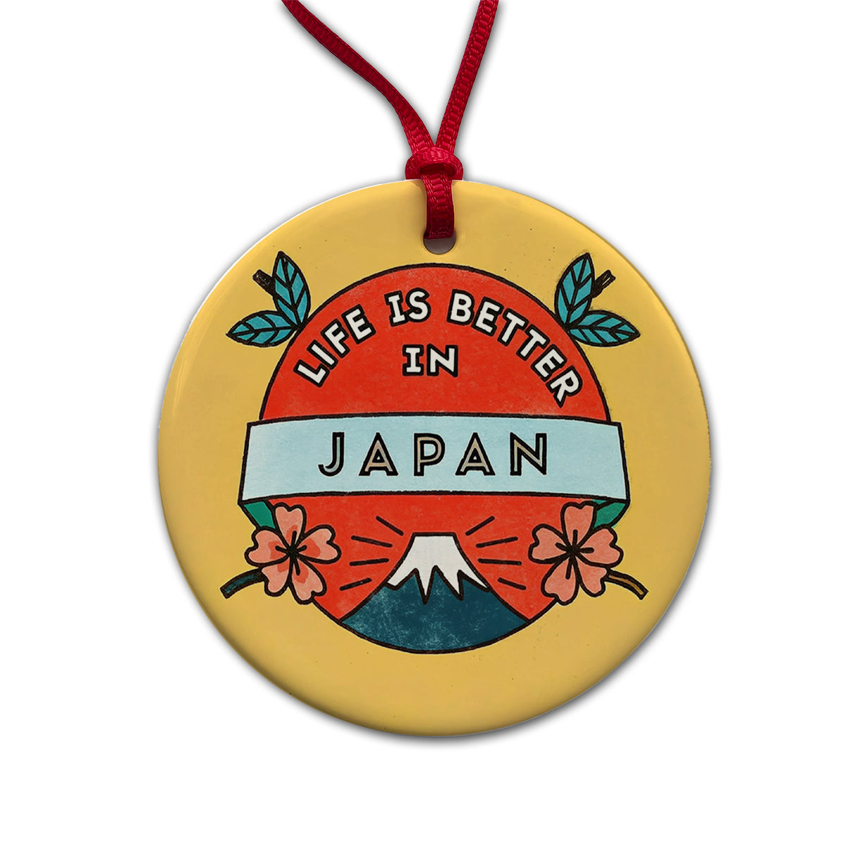 Life Is Better In Japan Round Ceramic Holiday Christmas Tree Ornament