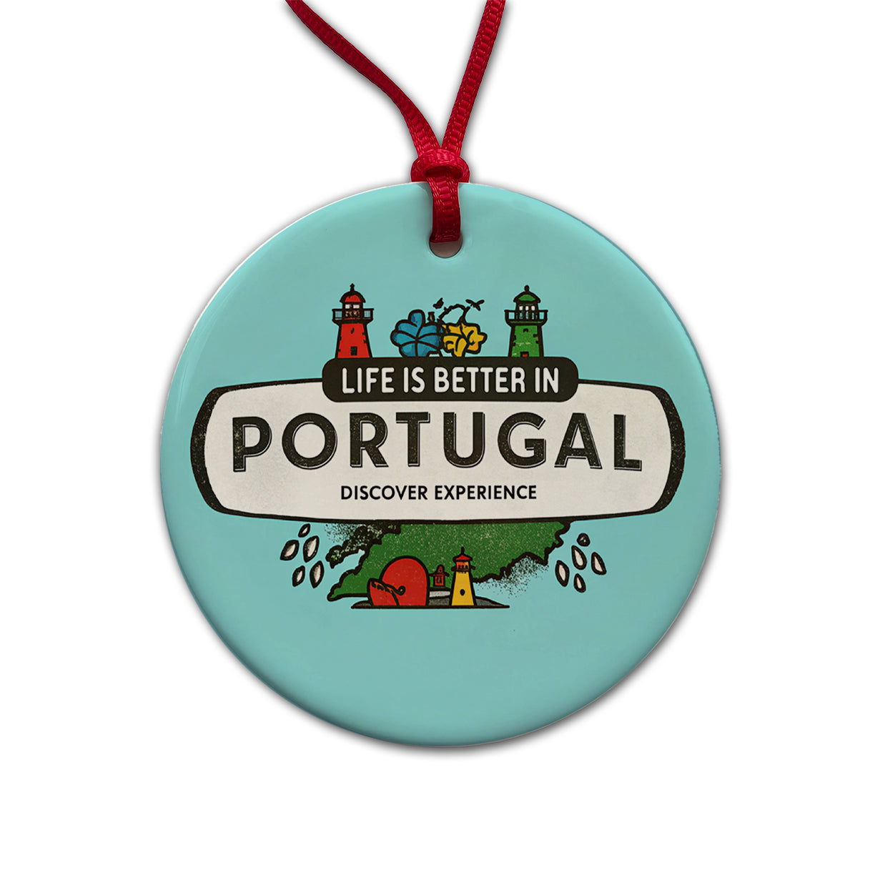Life Is Better In Portugal Round Ceramic Holiday Christmas Tree Ornament