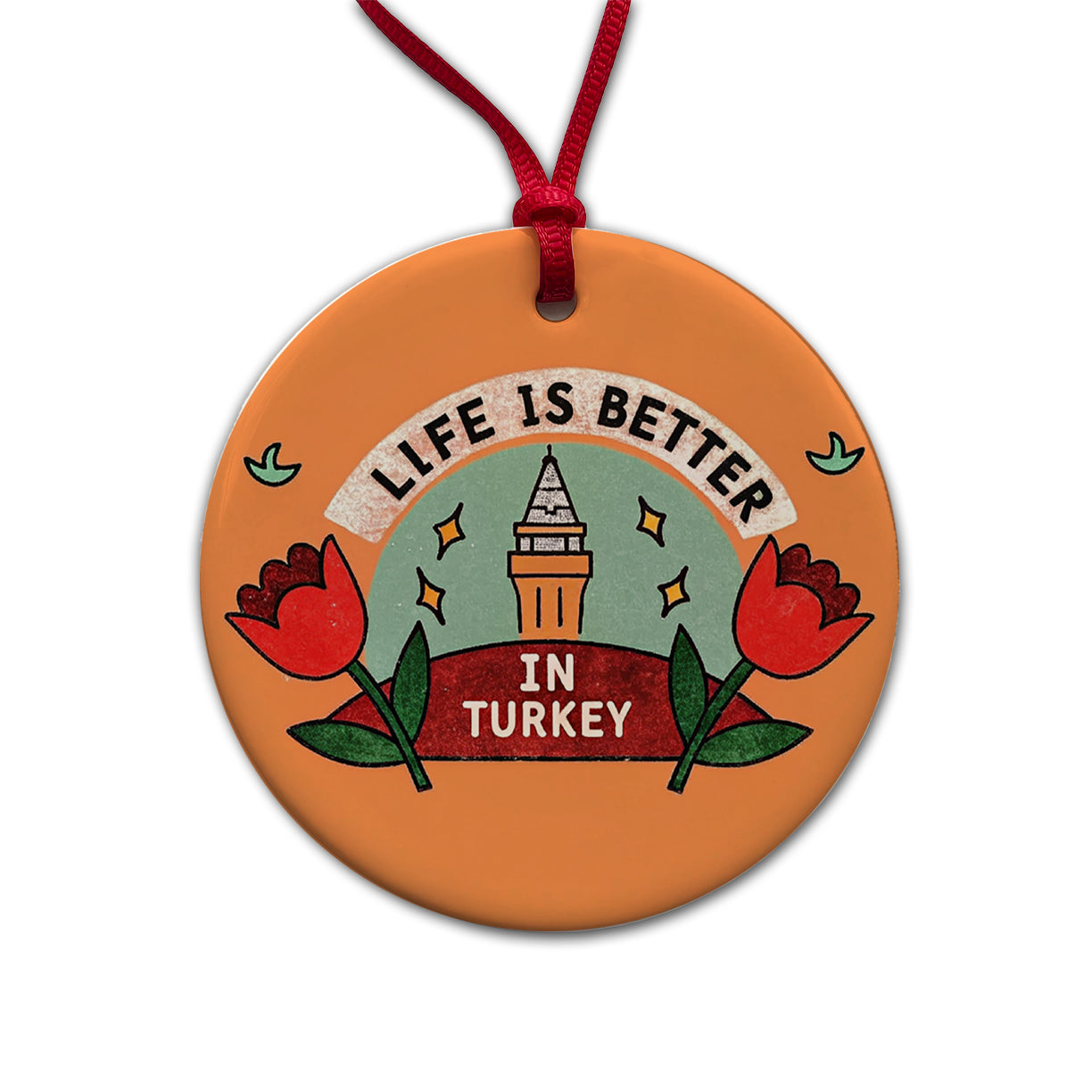 Life Is Better In Turkey Round Ceramic Holiday Christmas Tree Ornament