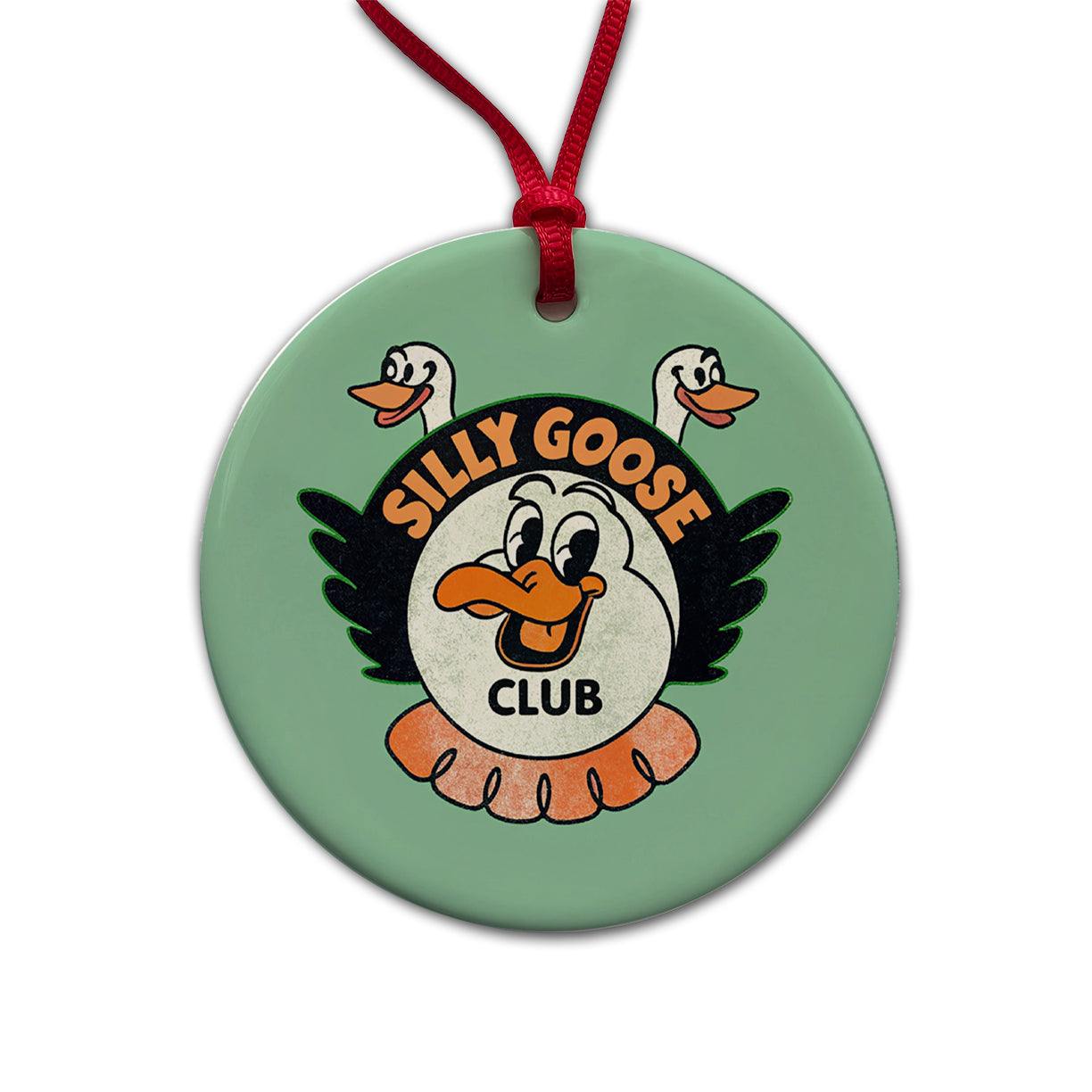 Silly Goose Club Round Ceramic Holiday Christmas Tree Ornament