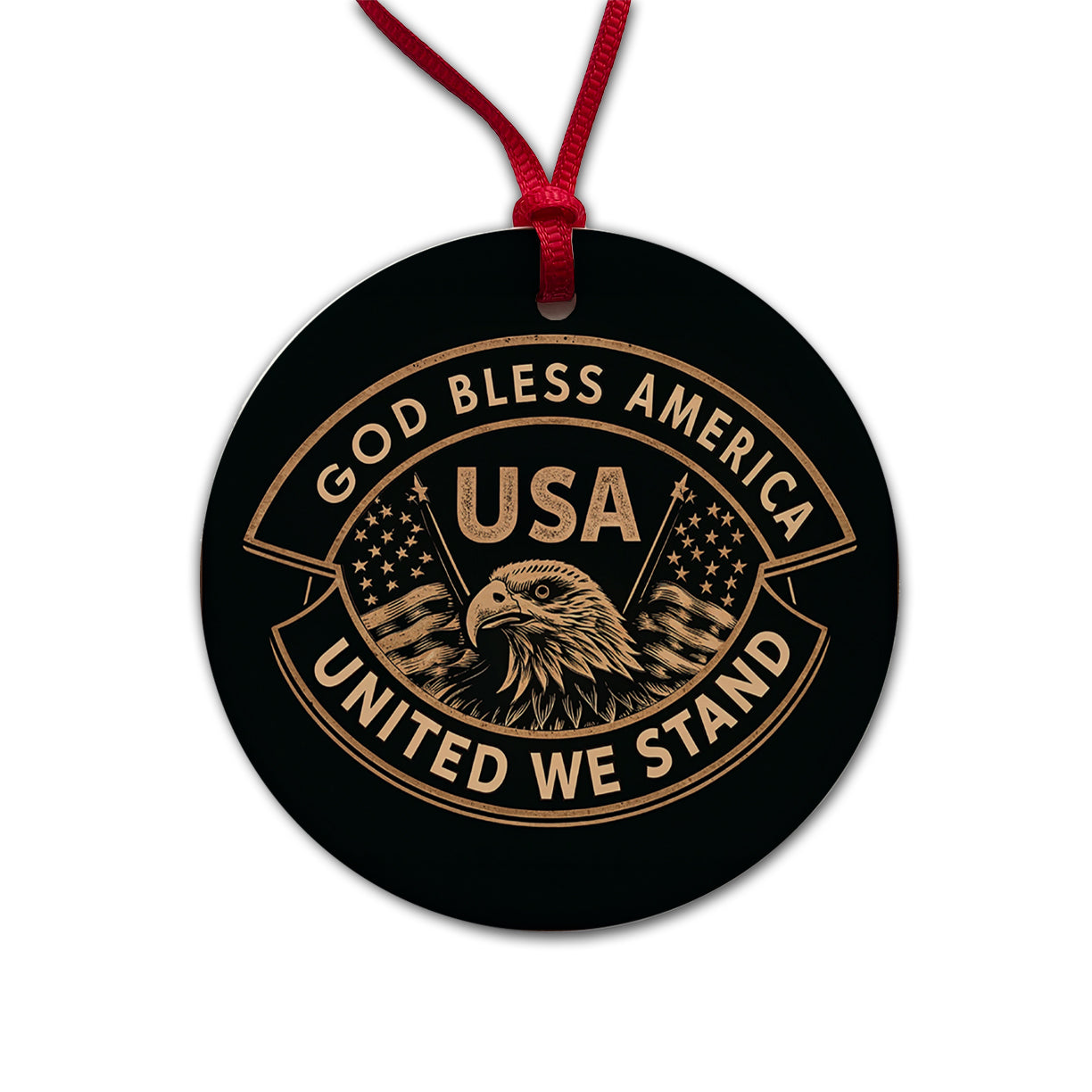 God Bless America Black Tan USA United States Round Ceramic Holiday Christmas Tree Ornament