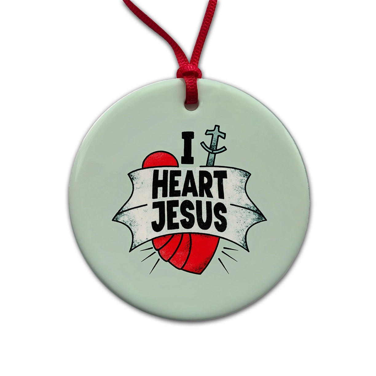 I Heart Jesus Love Round Ceramic Holiday Christmas Tree Ornament